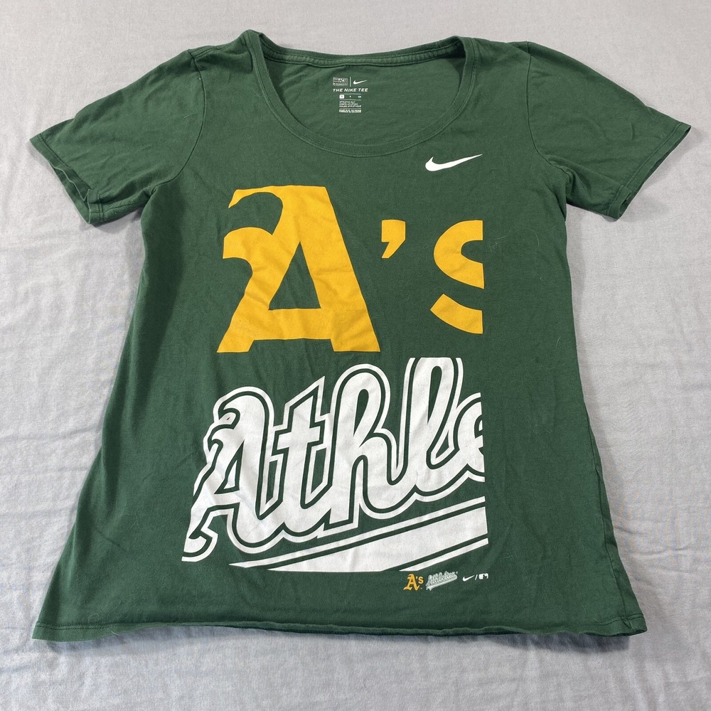 Nike Oakland Athletics A's Shirt Womens Small Green Dri-Fit Tee MLB Ladies *